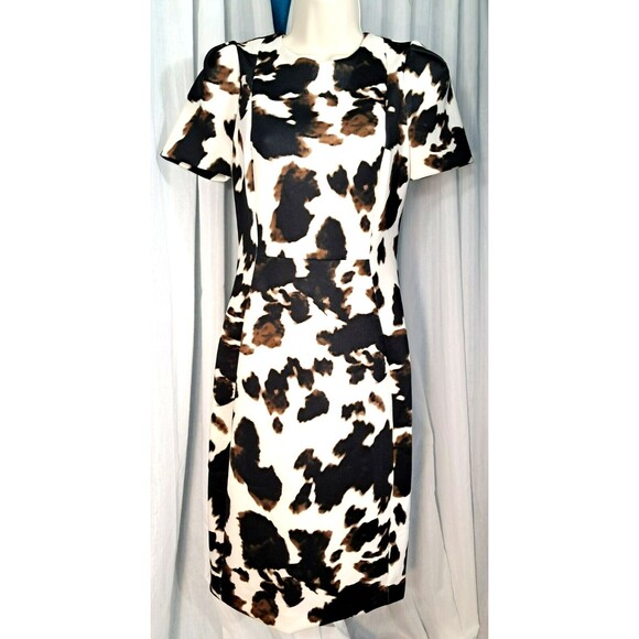 Calvin Klein Size 2 Cap Sleeve Cow Print Stretch Sheath Dress Cowgirl - Picture 1 of 16
